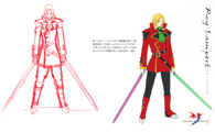 Roy Lampert ロイ・ランパート BLUE BLOODS MORI: Influenced by Star Wars, this design was based on the idea of being "uniformed and dual-wielding swords." The two beam sabers looks a little like the Jedi Knights'.[9]